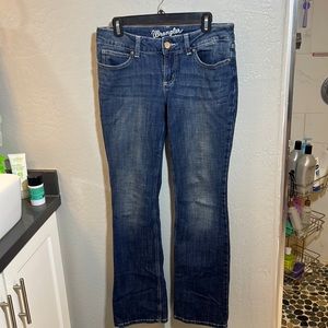 Wrangler Women's Western Mid Rise Stretch Boot Cut Jean, Navy, 7W x 34L